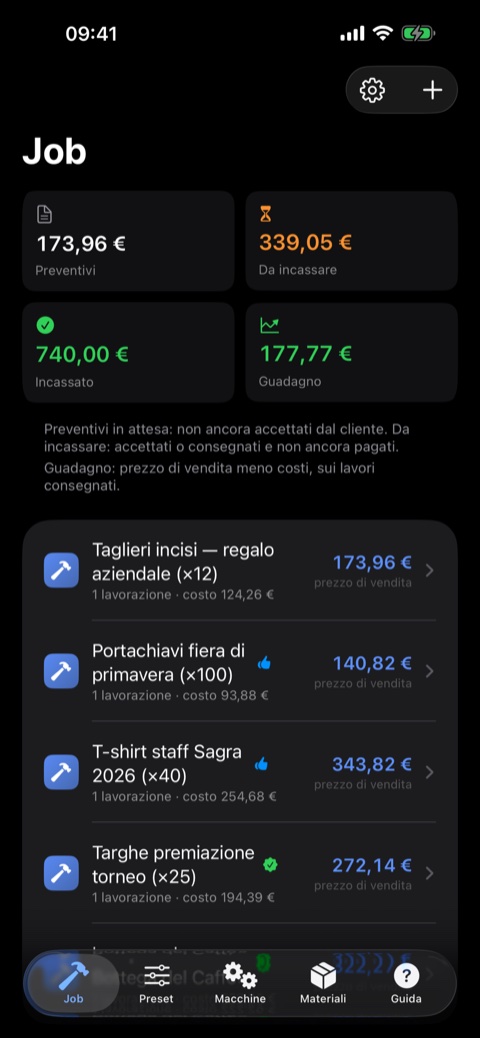 Jobs on iPhone, with costs and sale prices